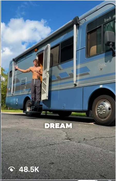 Adrian Fenske Instagram reel, living in an RV, 48.5 thousand views