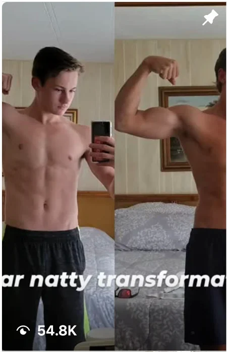 Adrian Fenske Instagram reel, natural fitness transformation, 54.8 thousand views