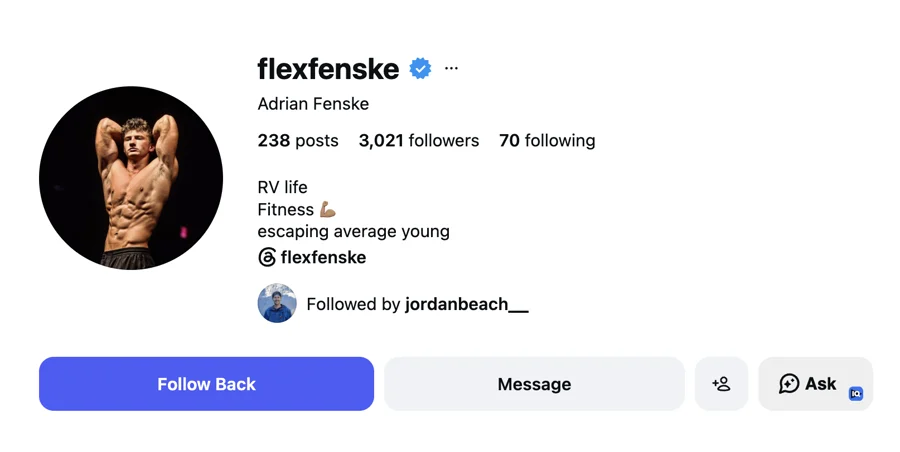 Instagram profile of @flexfenske, Adrian Fenske, verified fitness and RV life creator: 3,021 followers, 238 posts