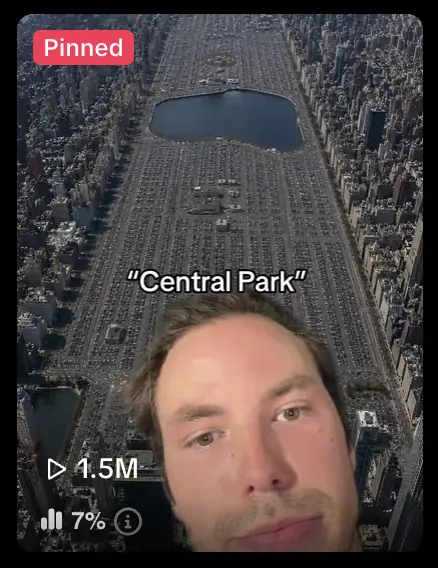 Alex Davis TikTok, Central Park, 1.5 million views