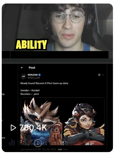 iFlow TikTok, Marvel Rivals team-up leak, 780.4 thousand views
