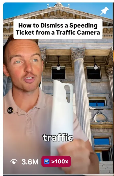 Joe Hardy Instagram reel on dismissing a traffic camera ticket, 3.6 million views