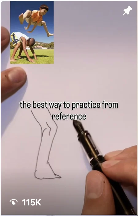 Jordan Dunn Instagram reel, the best way to practice drawing from reference, 115 thousand views