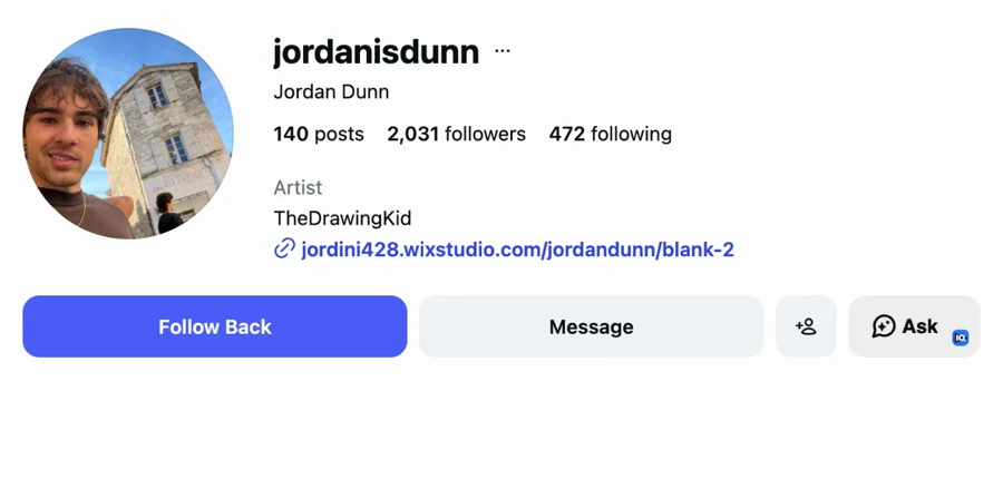 Instagram profile of @jordanisdunn, Jordan Dunn, artist known as TheDrawingKid: 2,031 followers, 140 posts