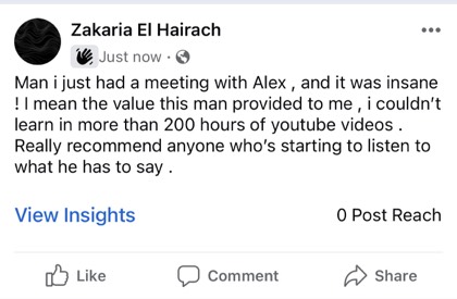 screenshot of a real client or community message about First Million Views