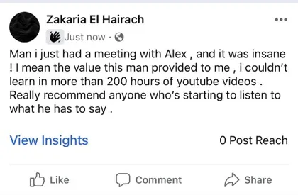 screenshot of a real client message about First Million Views