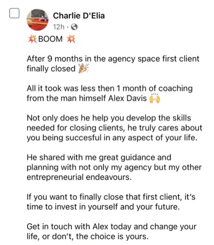 screenshot of a real client or community message about First Million Views