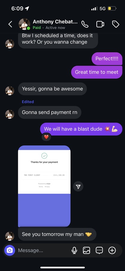 screenshot of a real client or community message about First Million Views