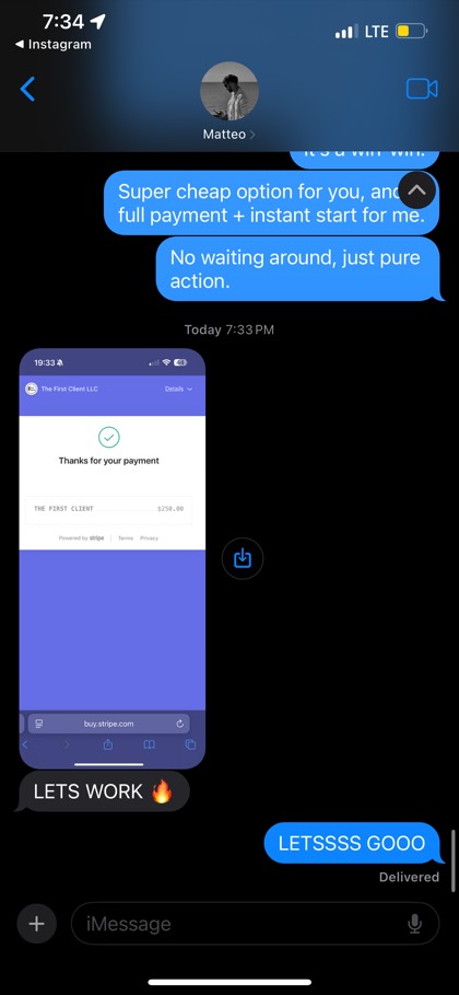 screenshot of a real client or community message about First Million Views