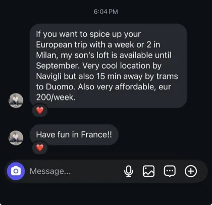 screenshot of a real client message about First Million Views