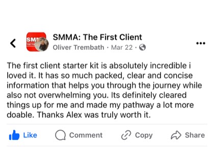 screenshot of a real client or community message about First Million Views