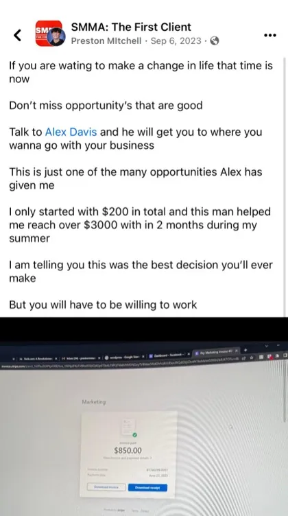 screenshot of a real client message about First Million Views
