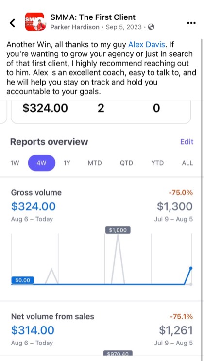 screenshot of a real client or community message about First Million Views
