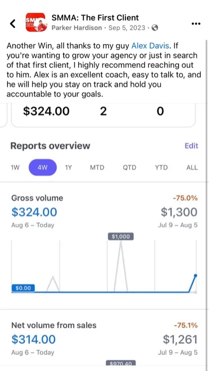 screenshot of a real client message about First Million Views
