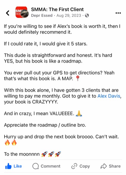screenshot of a real client or community message about First Million Views