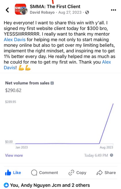 screenshot of a real client or community message about First Million Views