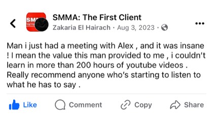 screenshot of a real client or community message about First Million Views
