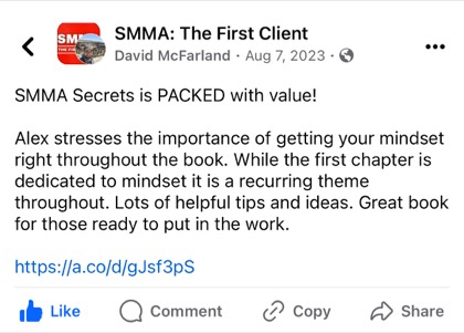 screenshot of a real client or community message about First Million Views