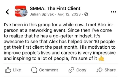 screenshot of a real client message about First Million Views