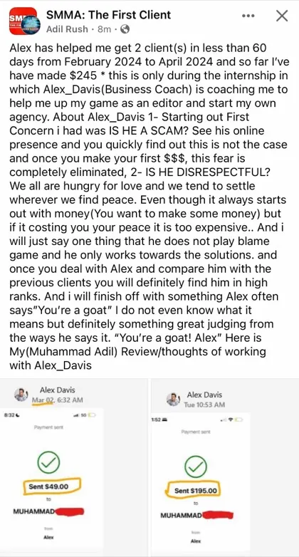 screenshot of a real client message about First Million Views